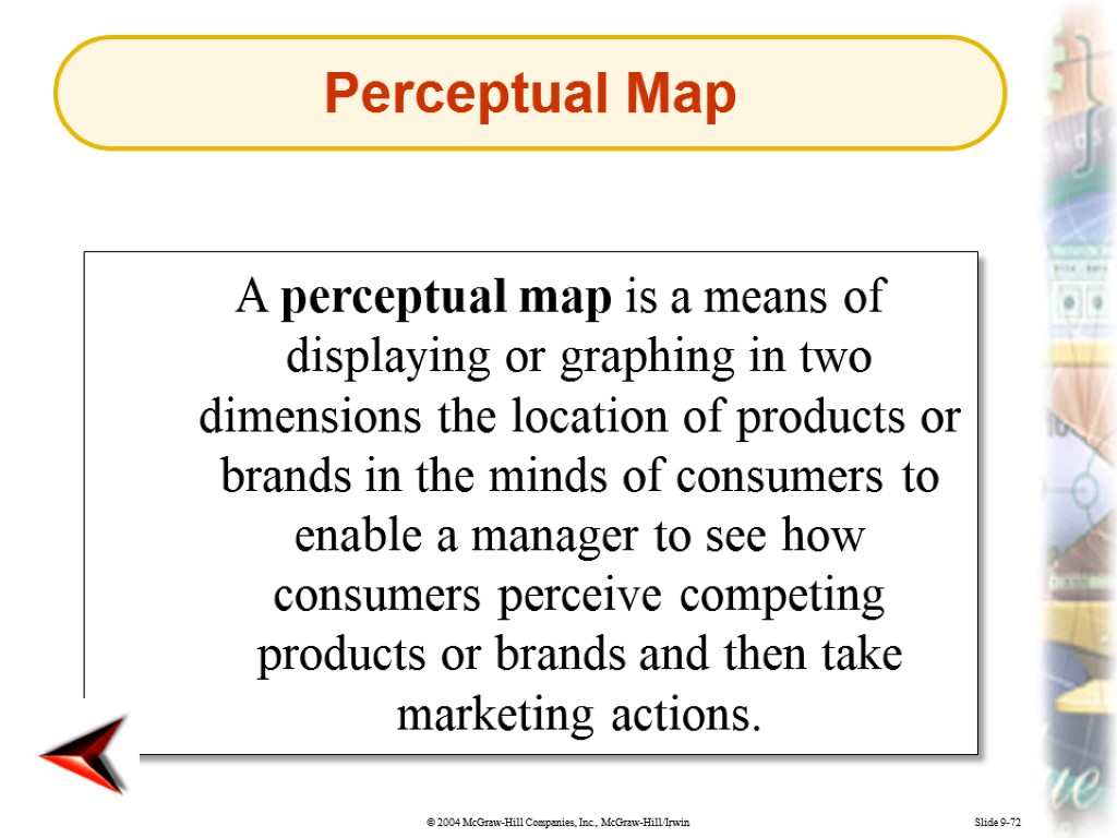 Slide 9-72 A perceptual map is a means of displaying or graphing in two